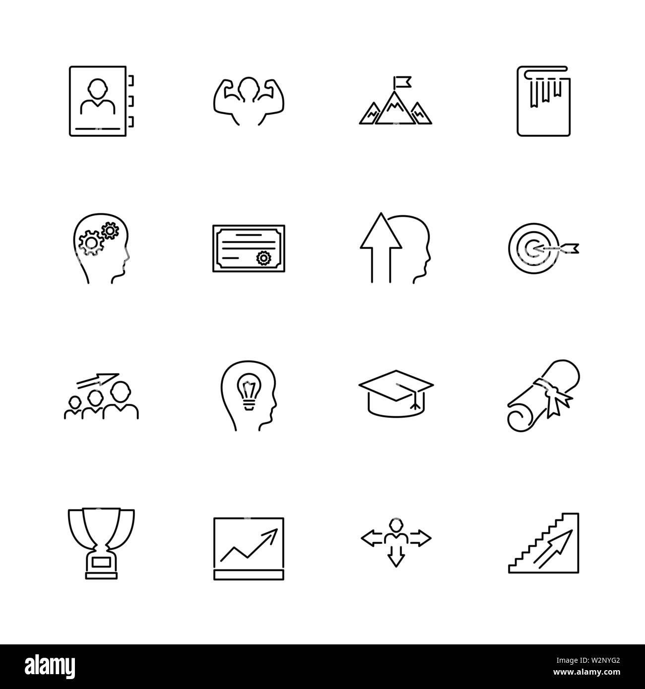 Personal Development outline icons set - Black symbol on white
