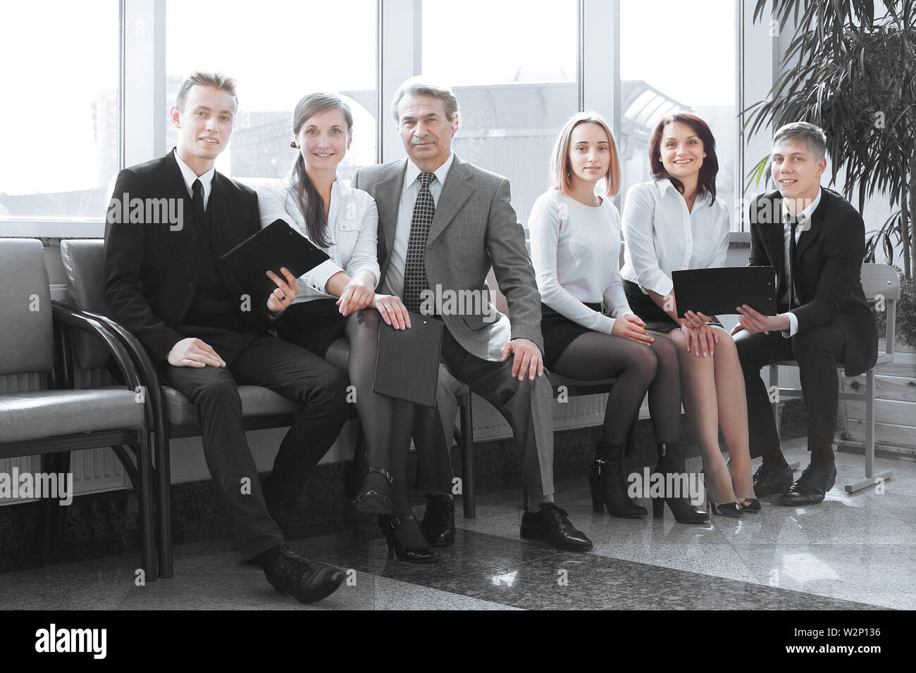 close up.professional business team sitting in the lobby of the office ...