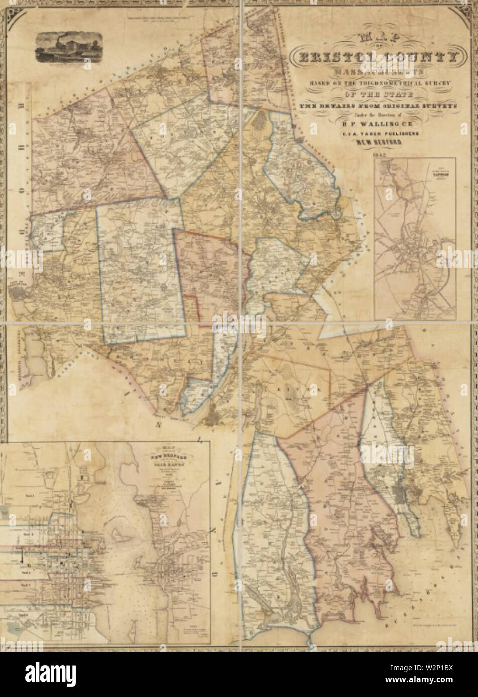 1852 map BristolCounty Massachusetts - 1852 Map Bristolcounty Massachusetts Bywalling Bpl 10676 W2P1BX