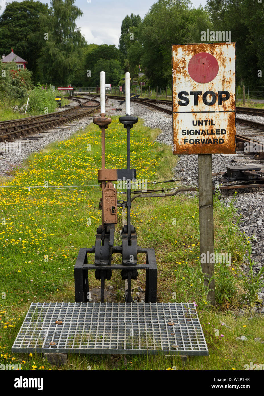 Train track levers at Peak Rail in Derbyshire UK Stock Photo Alamy