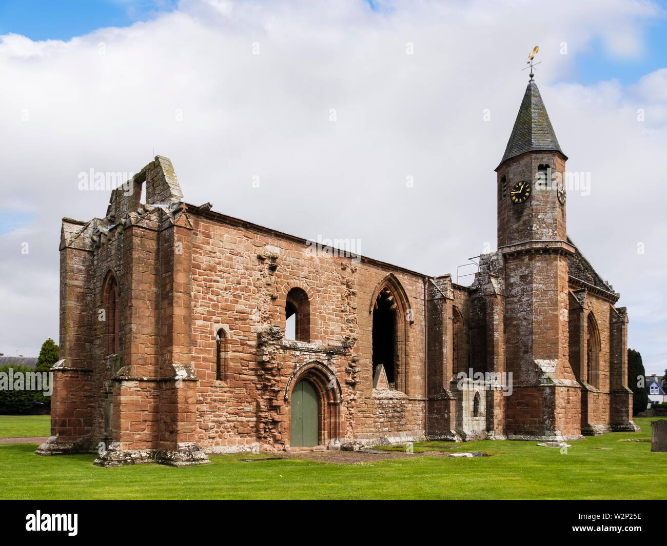 Church of St Peter and St Boniface vaulted south aisle with bell-tower remains of 13th century Cathedral ruins. Fortrose Scotland UK Stock Photo