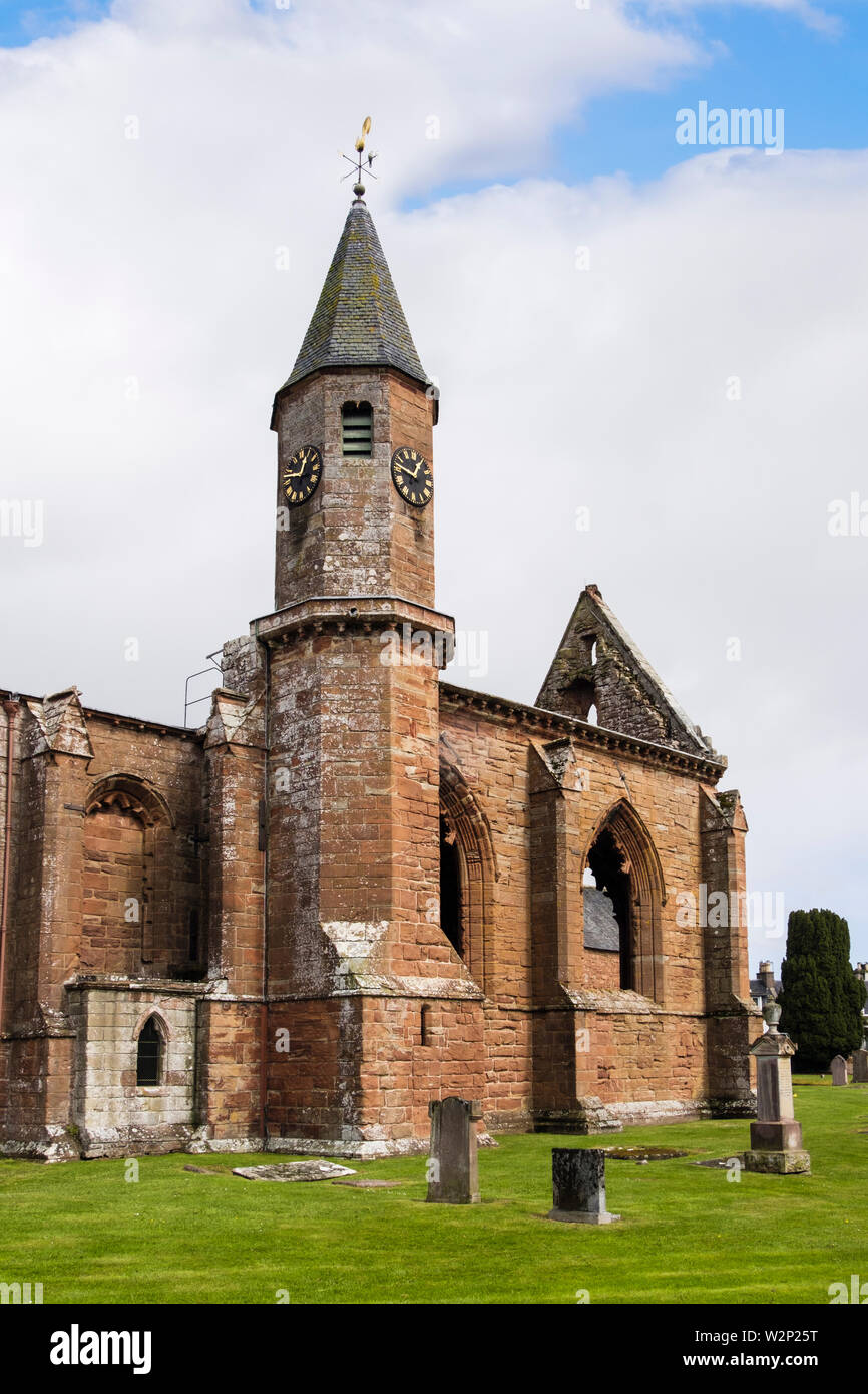 Church of Saint Peter and St Boniface vaulted south aisle with bell-tower remains of 13th century Cathedral ruins. Fortrose Scotland UK Stock Photo