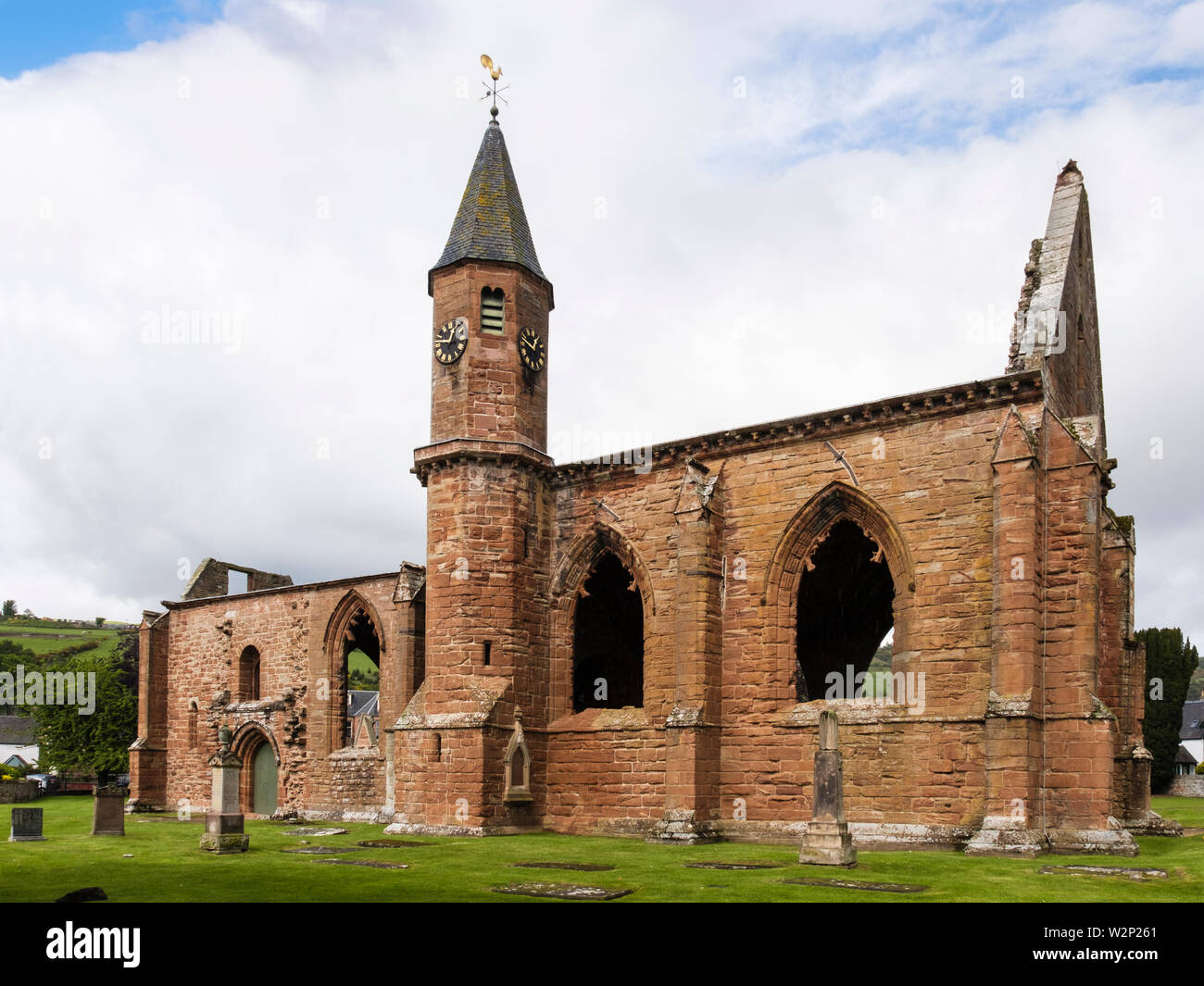 Church of Saint Peter and St Boniface vaulted south aisle with bell-tower remains of 13th century Cathedral ruins. Fortrose Scotland UK Stock Photo