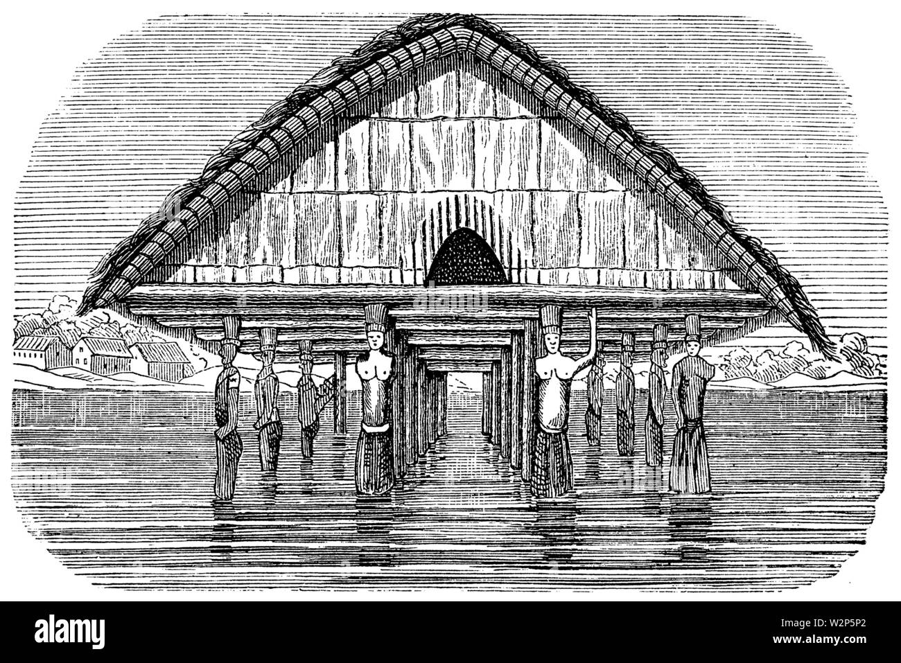 Lake dwelling house from the bay of Doreh (New Guinea), , (anthropology  book, 1874 Stock Photo - Alamy