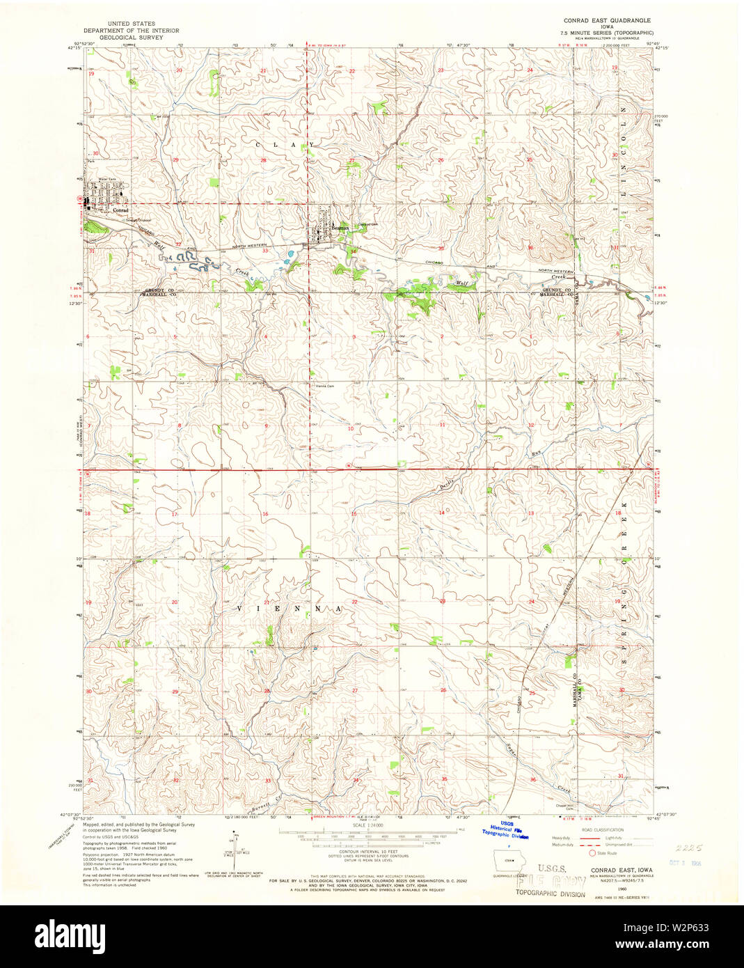 USGS TOPO Maps Iowa IA Conrad East 174355 1960 24000 Restoration Stock