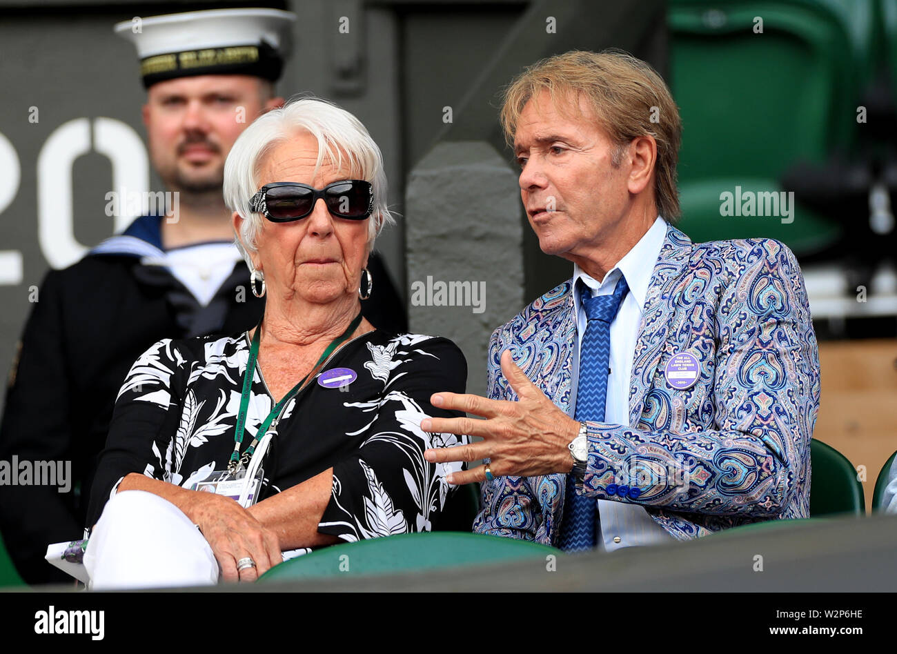 Sir Cliff Richard on day nine of the Wimbledon Championships at the All