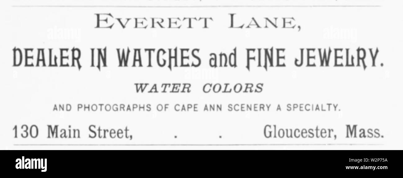 1892 Lane advert no130 Main Street Gloucester Massachusetts USA Stock Photo