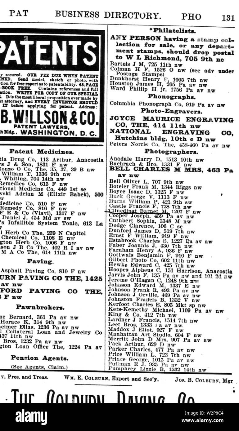 1900 photographers Washington DC city directory p132 Stock Photo Alamy