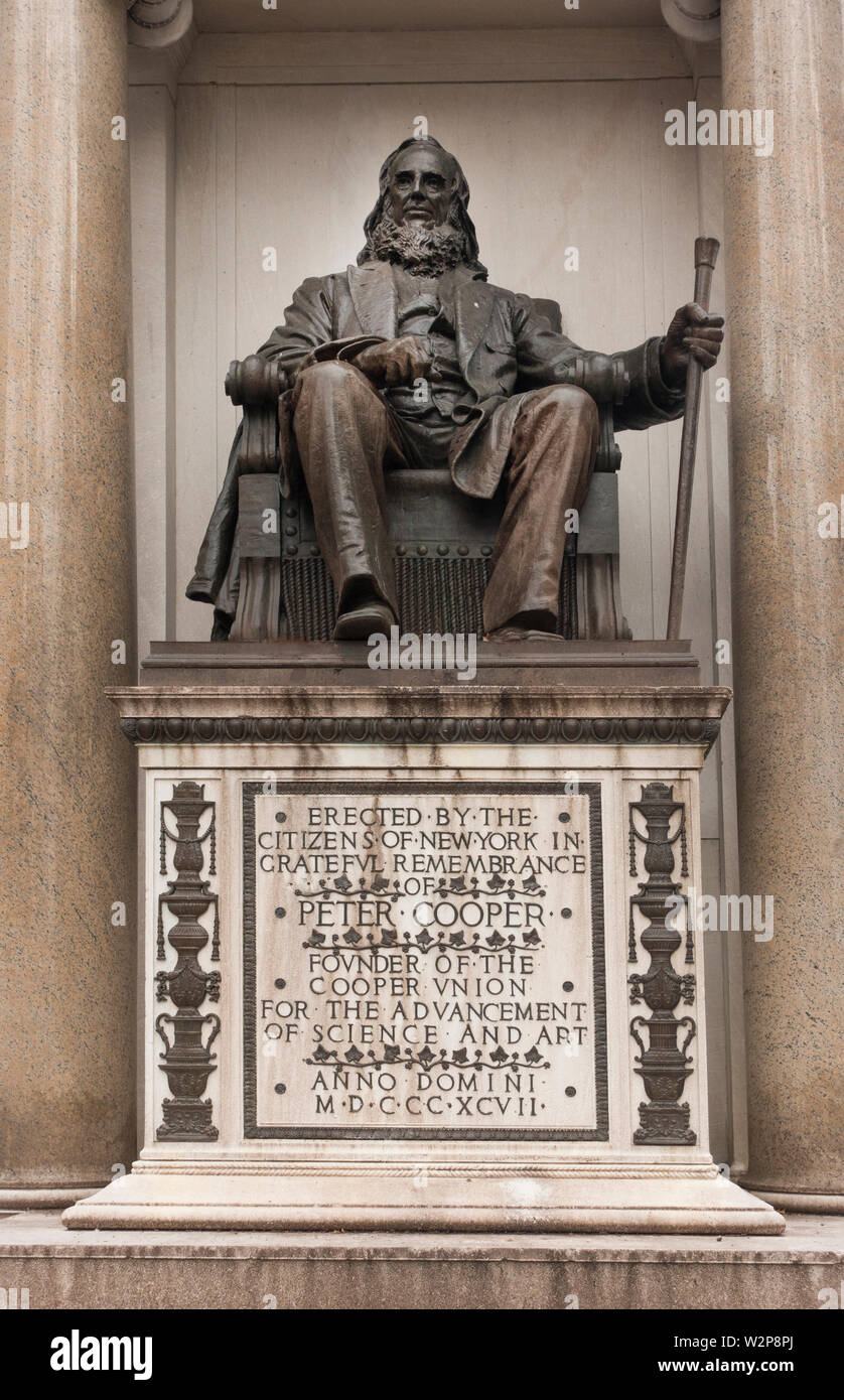 Peter Cooper statue Cooper Union NYC Stock Photo