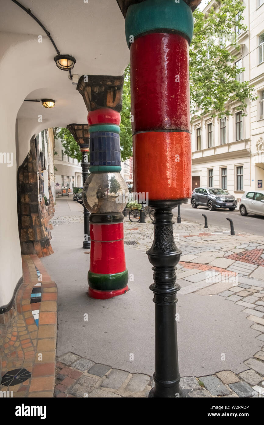 Architectural detail of KunstHausWien, a museum featuring artist and architect Friedensreich Hundertwasser, Landstrabe District, Vienna, Austria Stock Photo