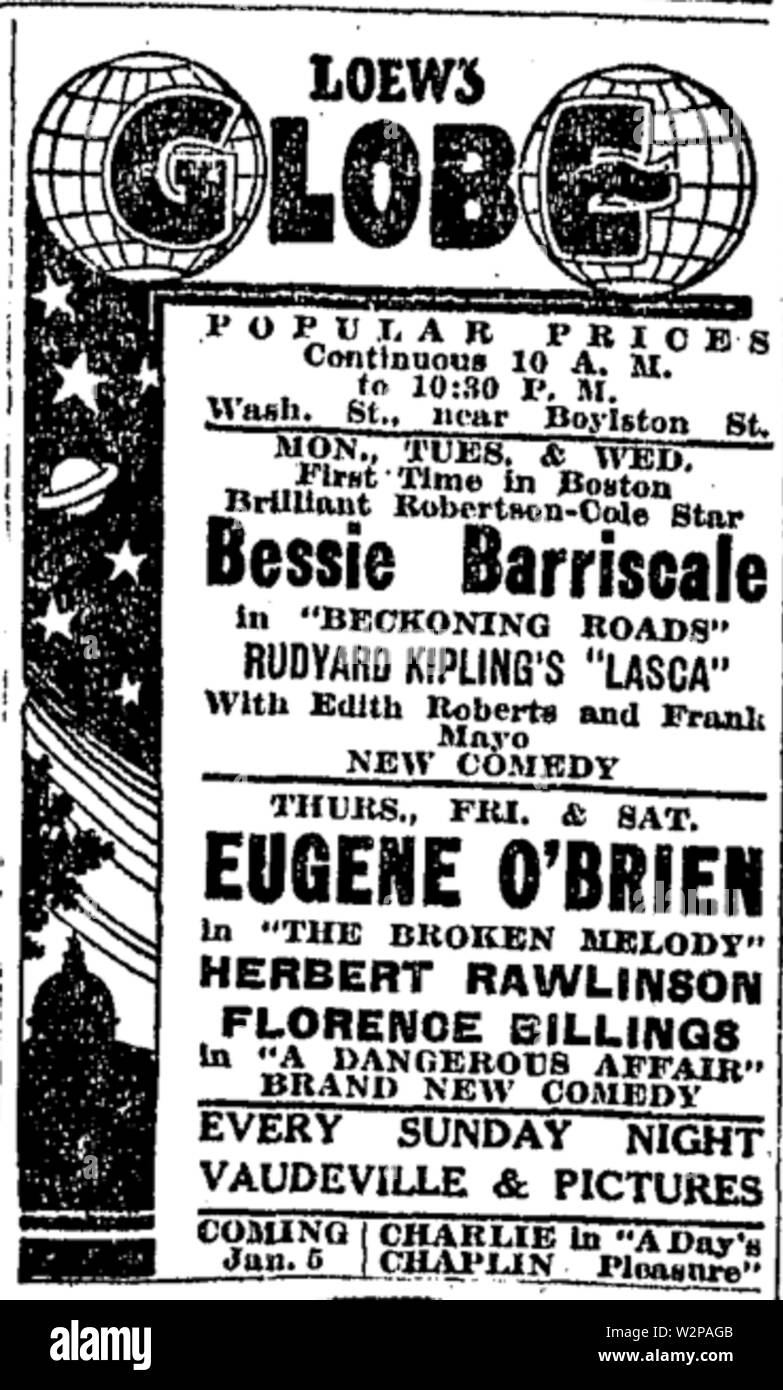 1919 Globe theatre BostonGlobe Dec21 Stock Photo