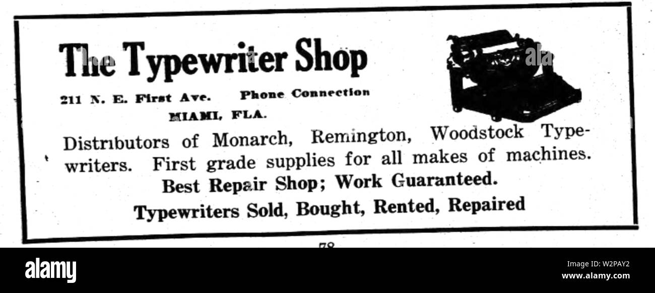 1922 Typewriter Shop advert 1st Avenue in Miami Florida Stock Photo Alamy