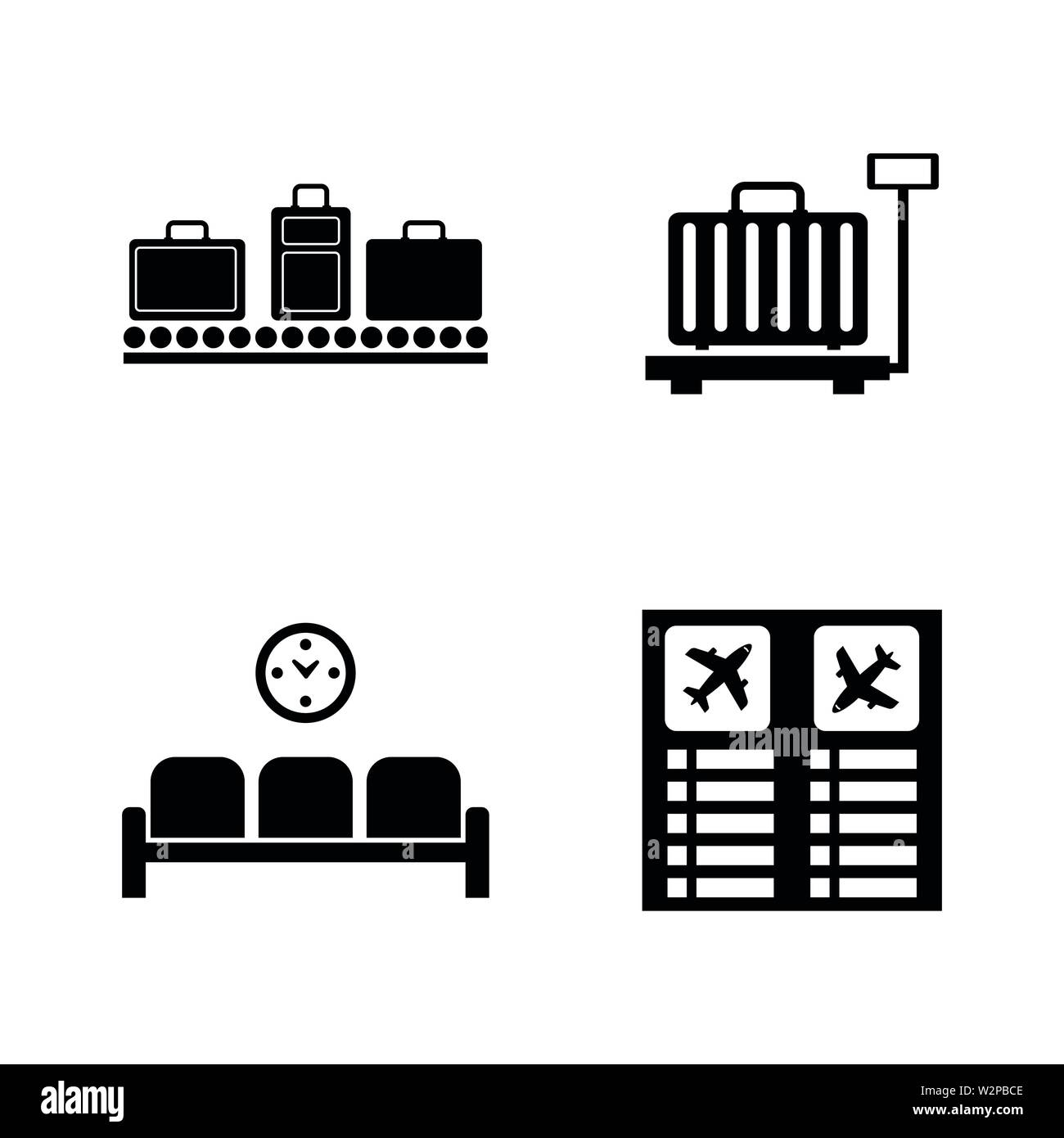 Airport Terminal. Simple Related Vector Icons Set for Video, Mobile Apps, Web Sites, Print Projects and Your Design. Black Flat Illustration on White Stock Vector