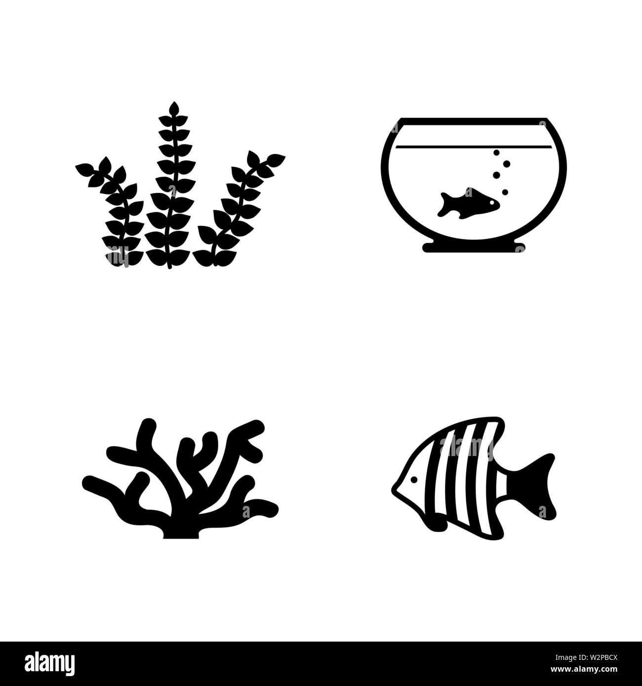 Aquarium Inhabitants. Simple Related Vector Icons Set for Video, Mobile Apps, Web Sites, Print Projects and Your Design. Black Flat Illustration on Wh Stock Vector