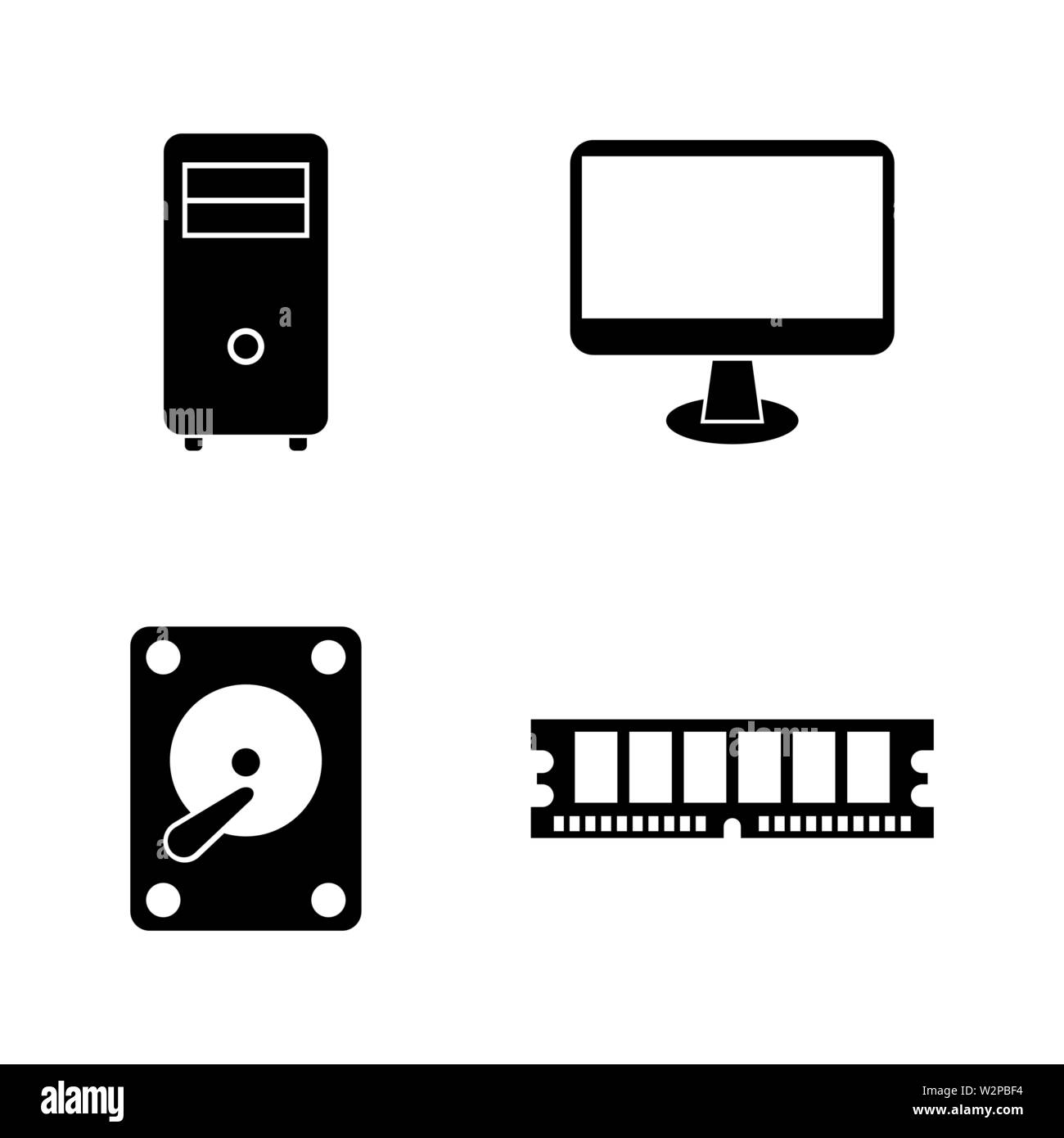 Computer Parts. Simple Related Vector Icons Set for Video, Mobile Apps, Web Sites, Print Projects and Your Design. Black Flat Illustration on White Ba Stock Vector