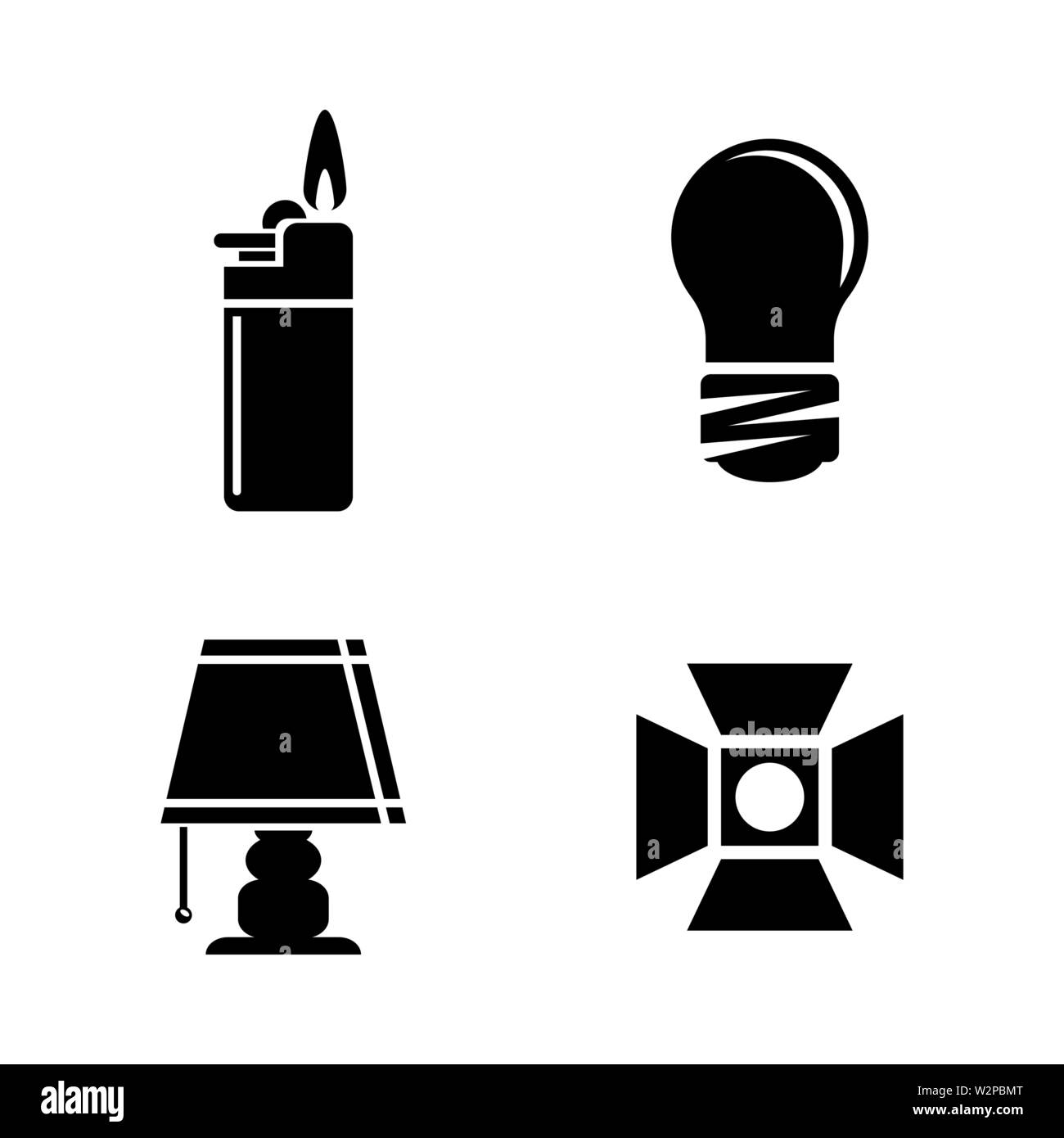 Light Source. Simple Related Vector Icons Set for Video, Mobile Apps, Web Sites, Print Projects and Your Design. Black Flat Illustration on White Back Stock Vector