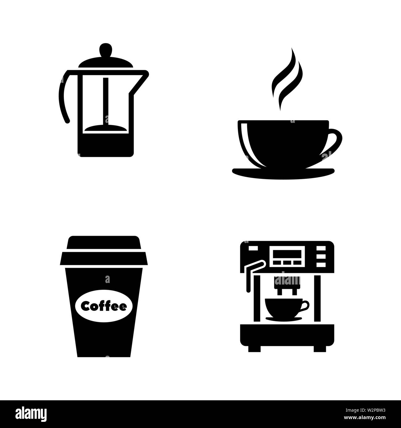 Coffee and Tea. Simple Related Vector Icons Set for Video, Mobile Apps, Web Sites, Print Projects and Your Design. Black Flat Illustration on White Ba Stock Vector