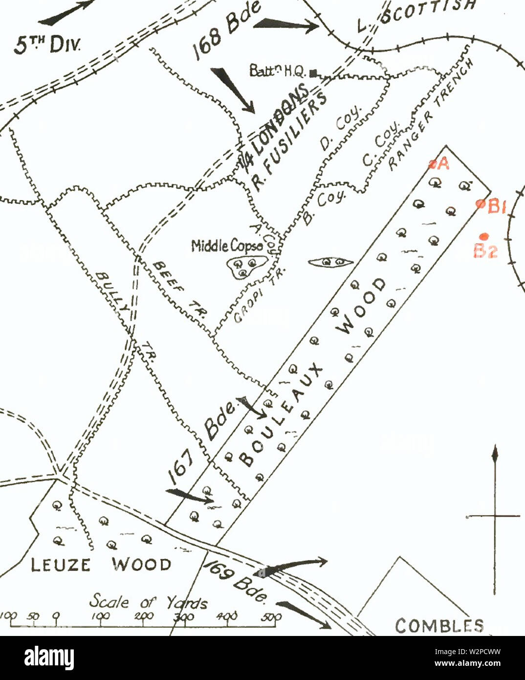 56th Division attack on Bouleaux Wood, Battle of Morval, 25 September 1916 Stock Photo