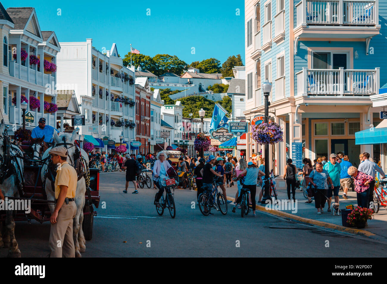 The summer busy tourism season on Mackinac Island Stock Photo Alamy