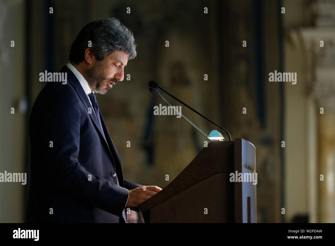 Roma, Italia. 10th July, 2019. The president of the lower Chamber Roberto Fico Rome July 10th 2019. Annual report of INPS (National Institute for Social Security). Foto Samantha Zucchi Insidefoto Credit: insidefoto srl/Alamy Live News Stock Photo