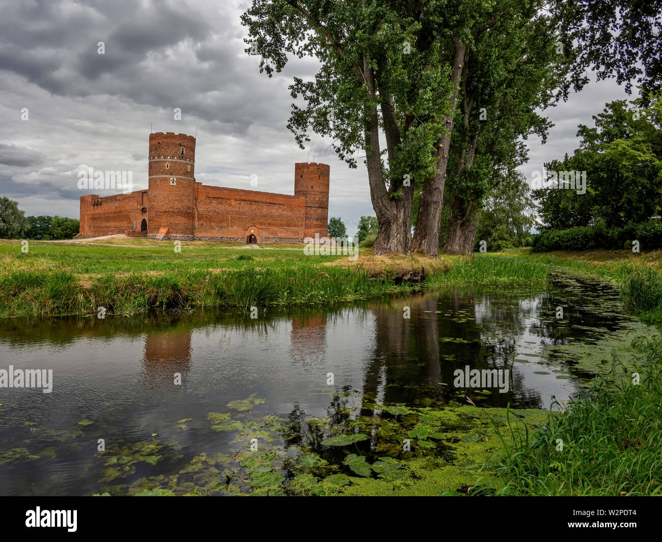 Castle of Masovian Dukes and Lydynia River in Ciechanow in Poland Stock Photo