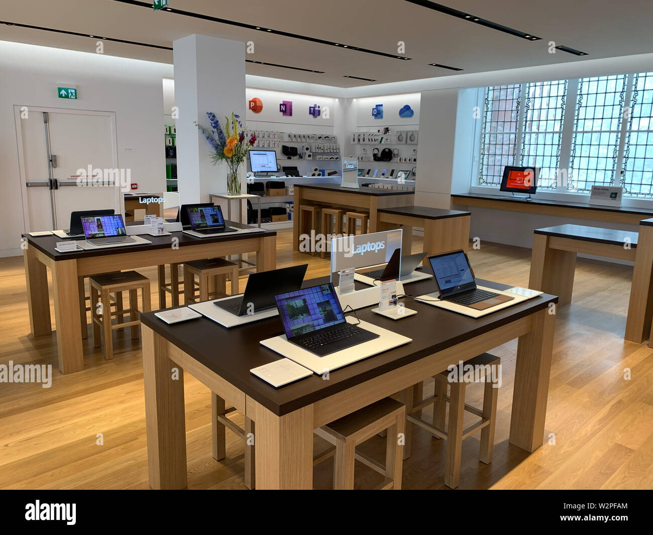 General view of inside of Microsoft's new flagship store on Oxford Circus, London. Stock Photo