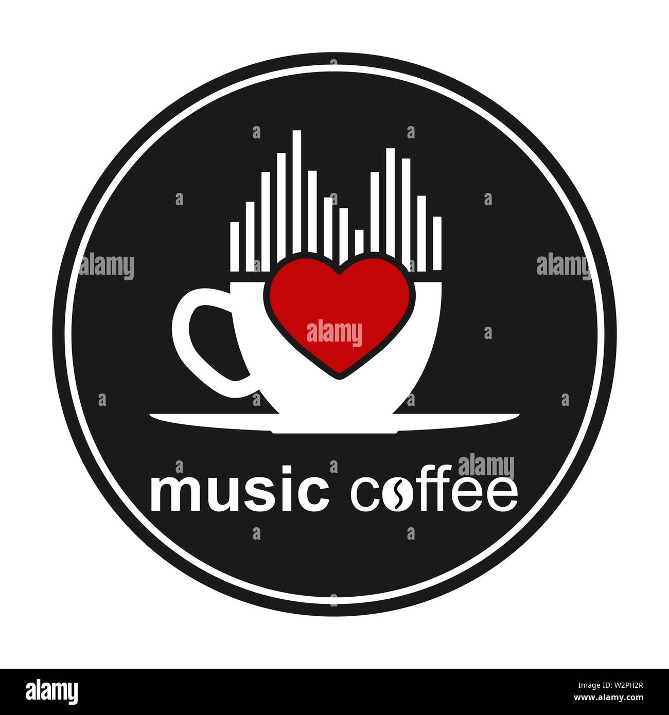 Cup of coffee, musical spectrum, heart and inscription music coffee.  Template for logo, trademark or Bierdeckel Stock Vector Image & Art - Alamy