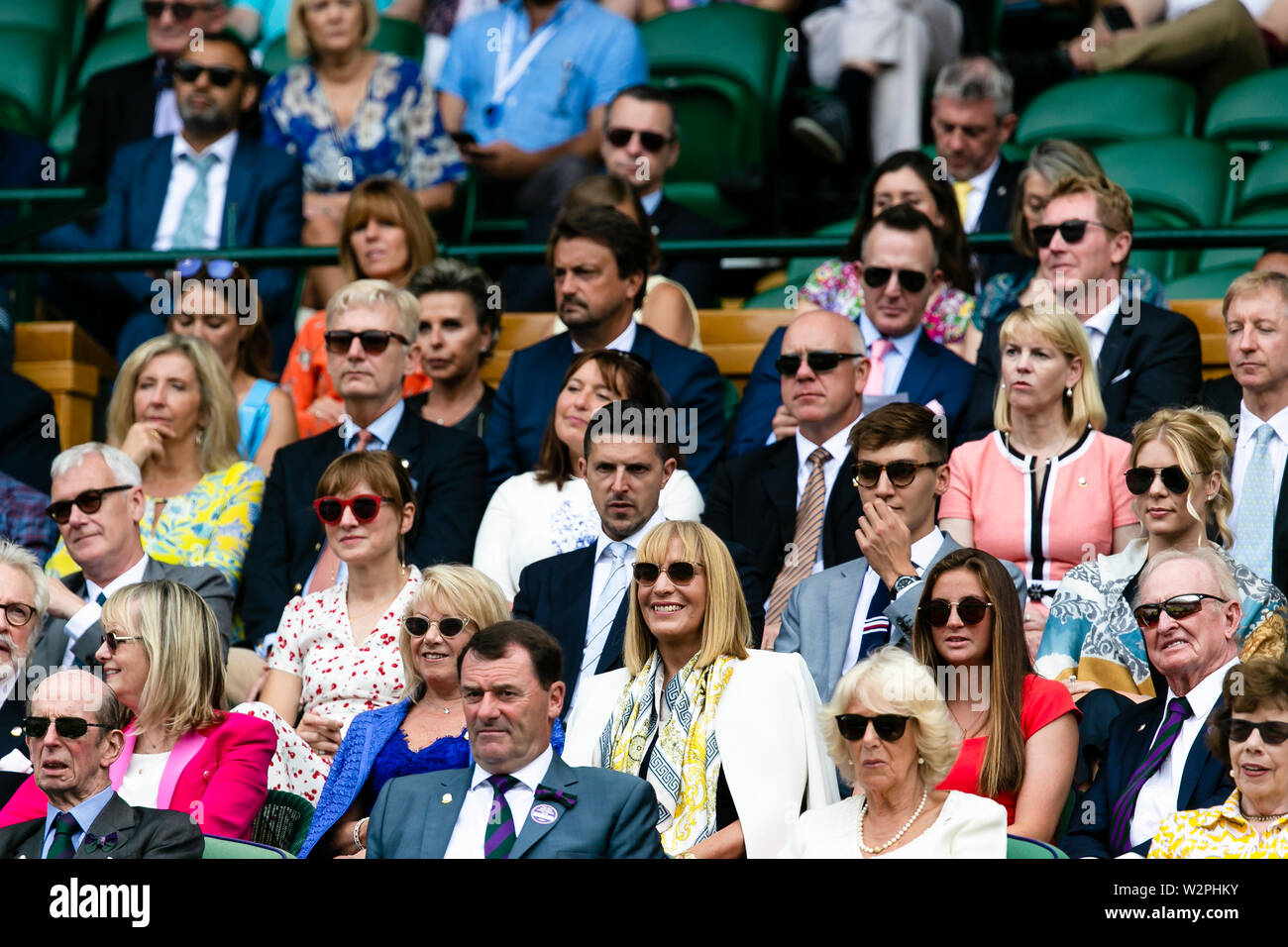 London, UK, 10th July 2019: The royal box fills up with spectators for the  Mens Singles Quarter Final between Goffin and Djokovic at day 9 at the  Wimbledon Tennis Championships 2019 at