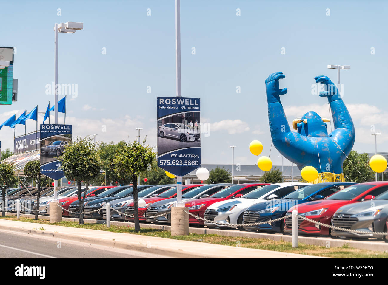 Roswell, USA June 8, 2019 Street road sign for Elantra car