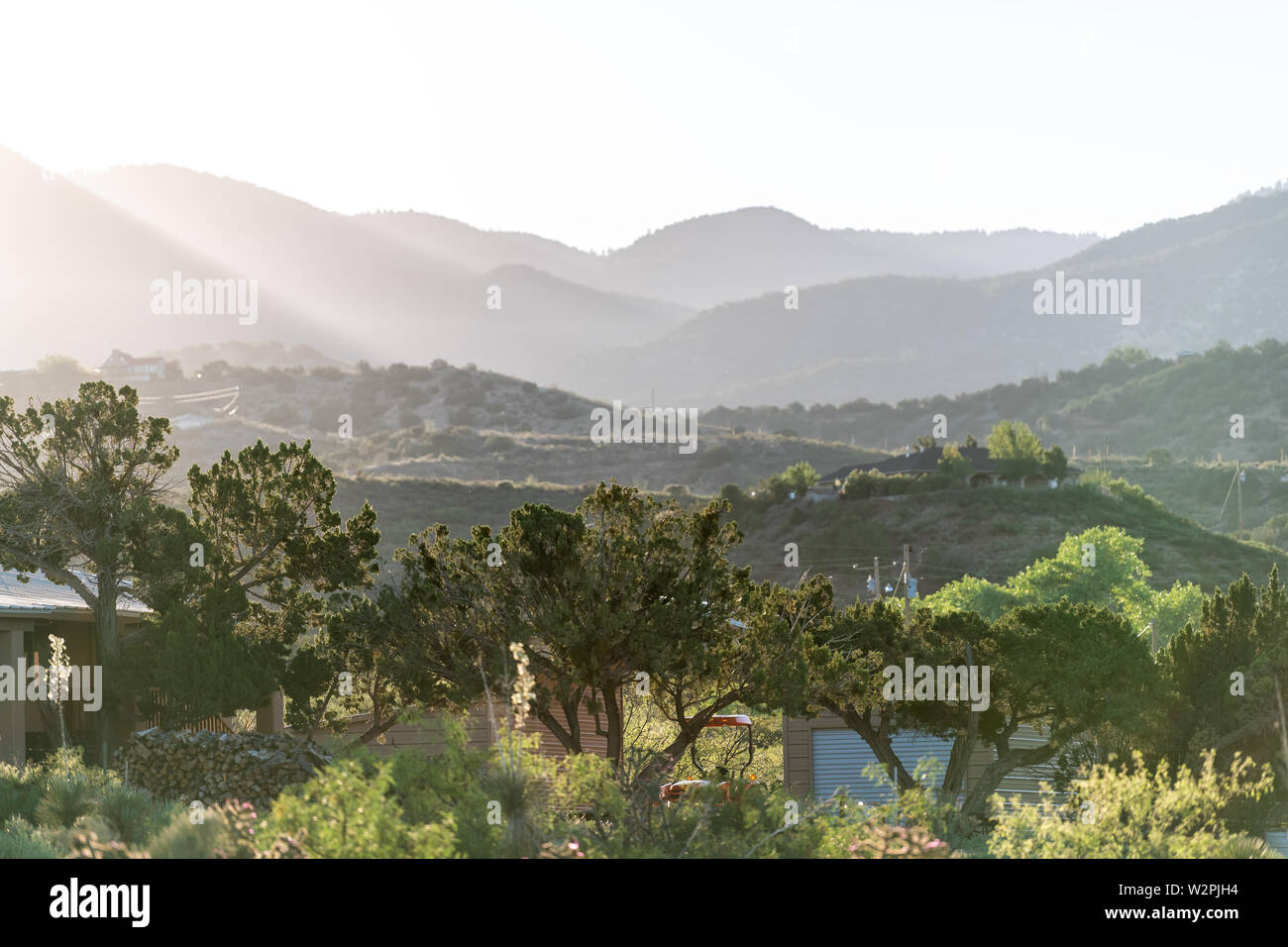 New Mexico La Luz town sunrise in residential city view of Sacramento