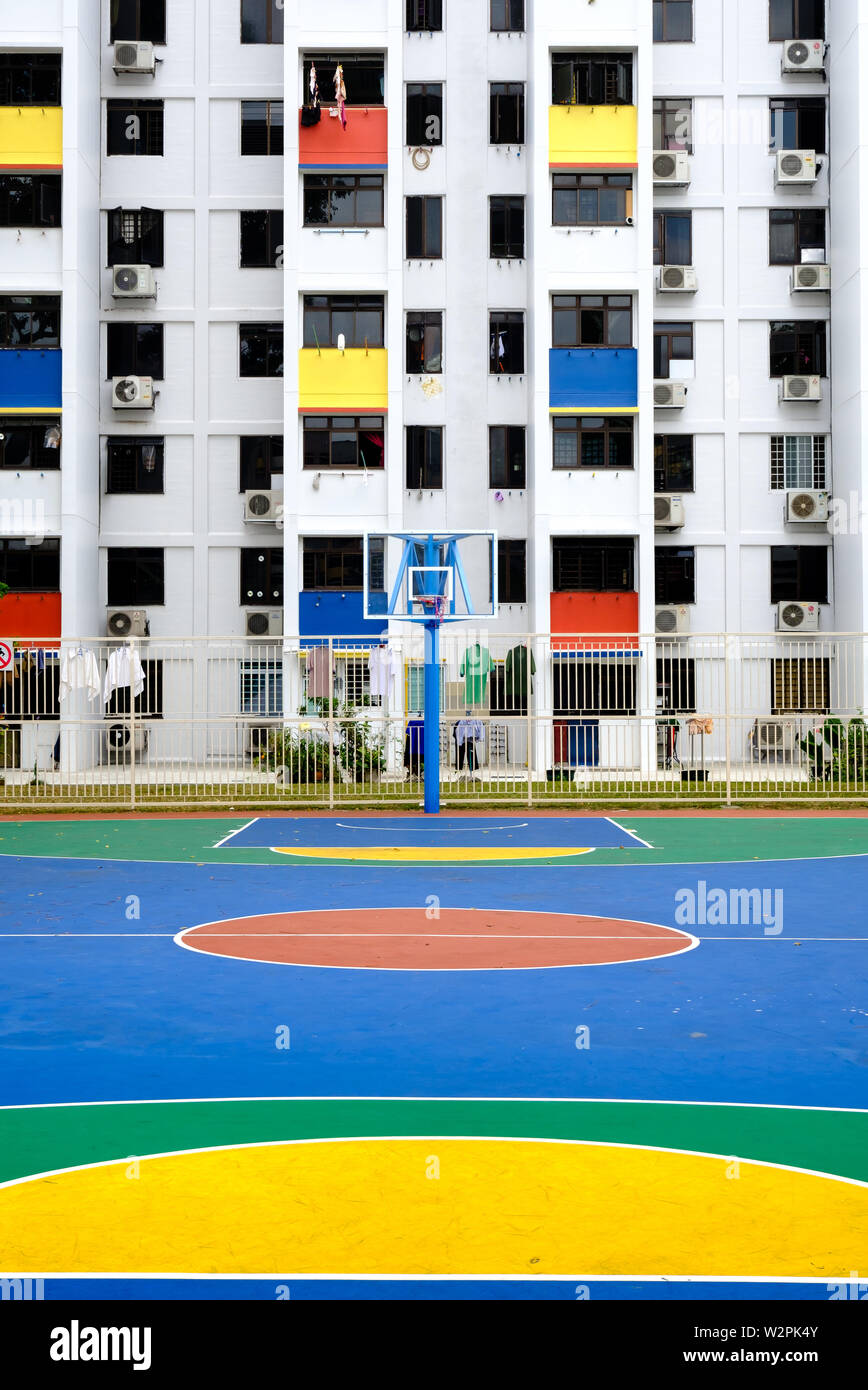 Singapore02 MAR 2019 Sinapore colorful hdb facade and the outdoor