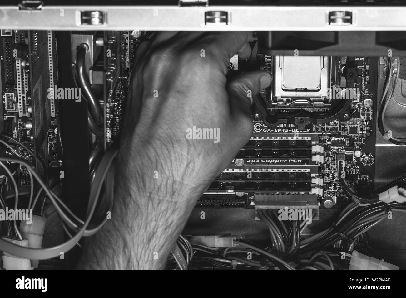 Processor installation in motherboard Black and White Stock Photos ...
