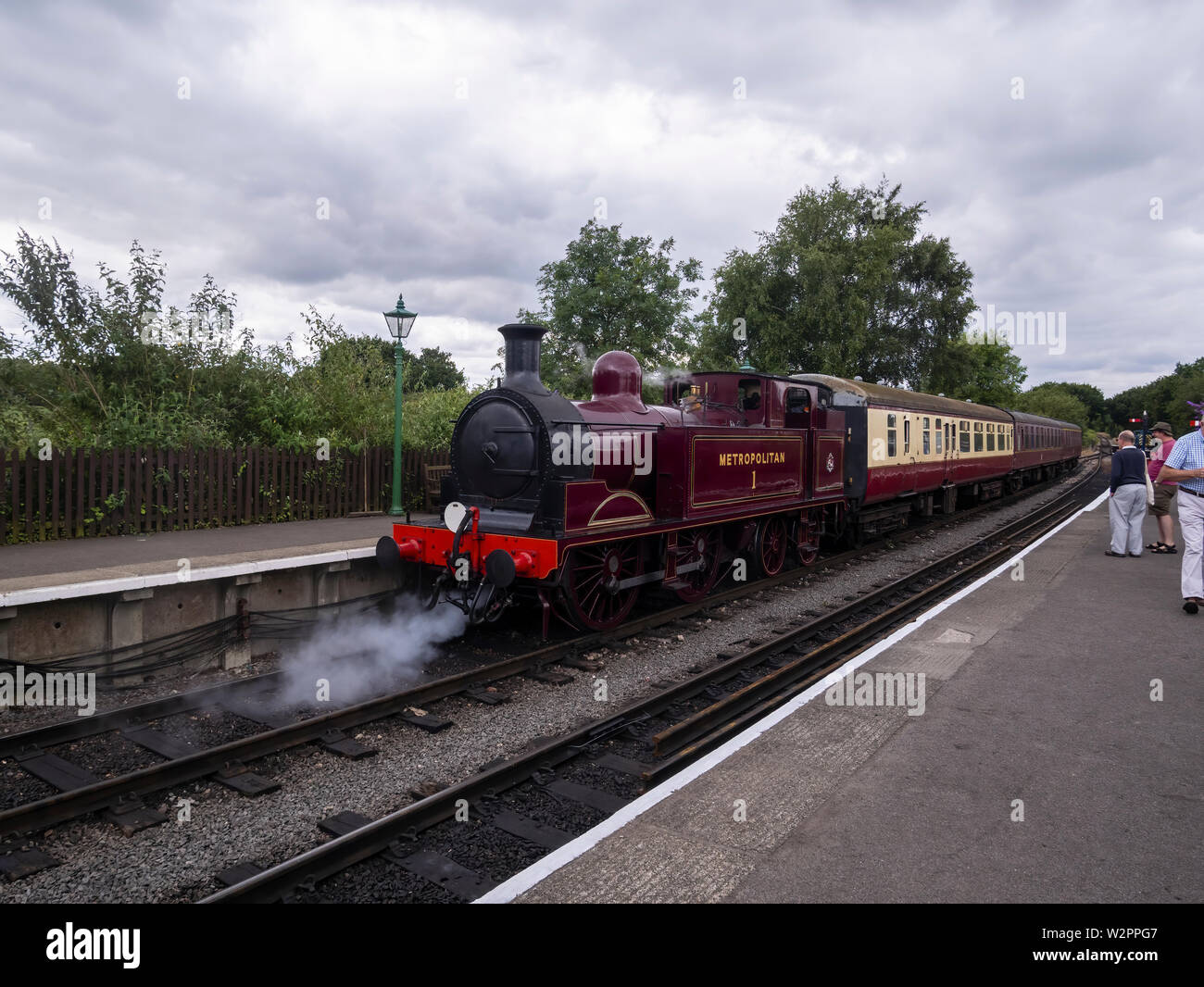 Metrpolitan railway no 1 class E 0-4-2 tank locomotive  at North Weald station on the Epping and Ongar railway Stock Photo