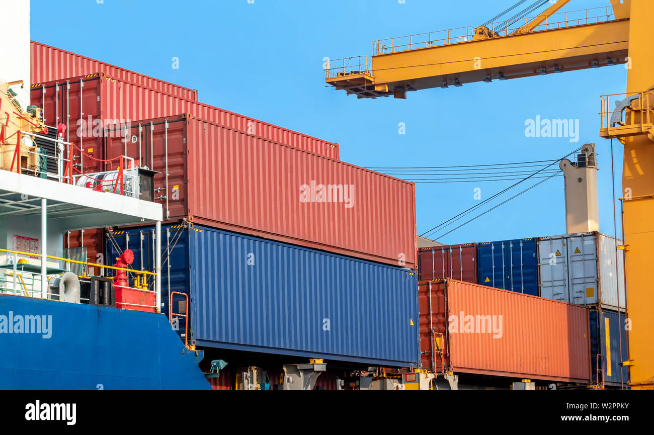 Trade war , Made in Vietnam smart logistic concept. Shipping Cargo ship