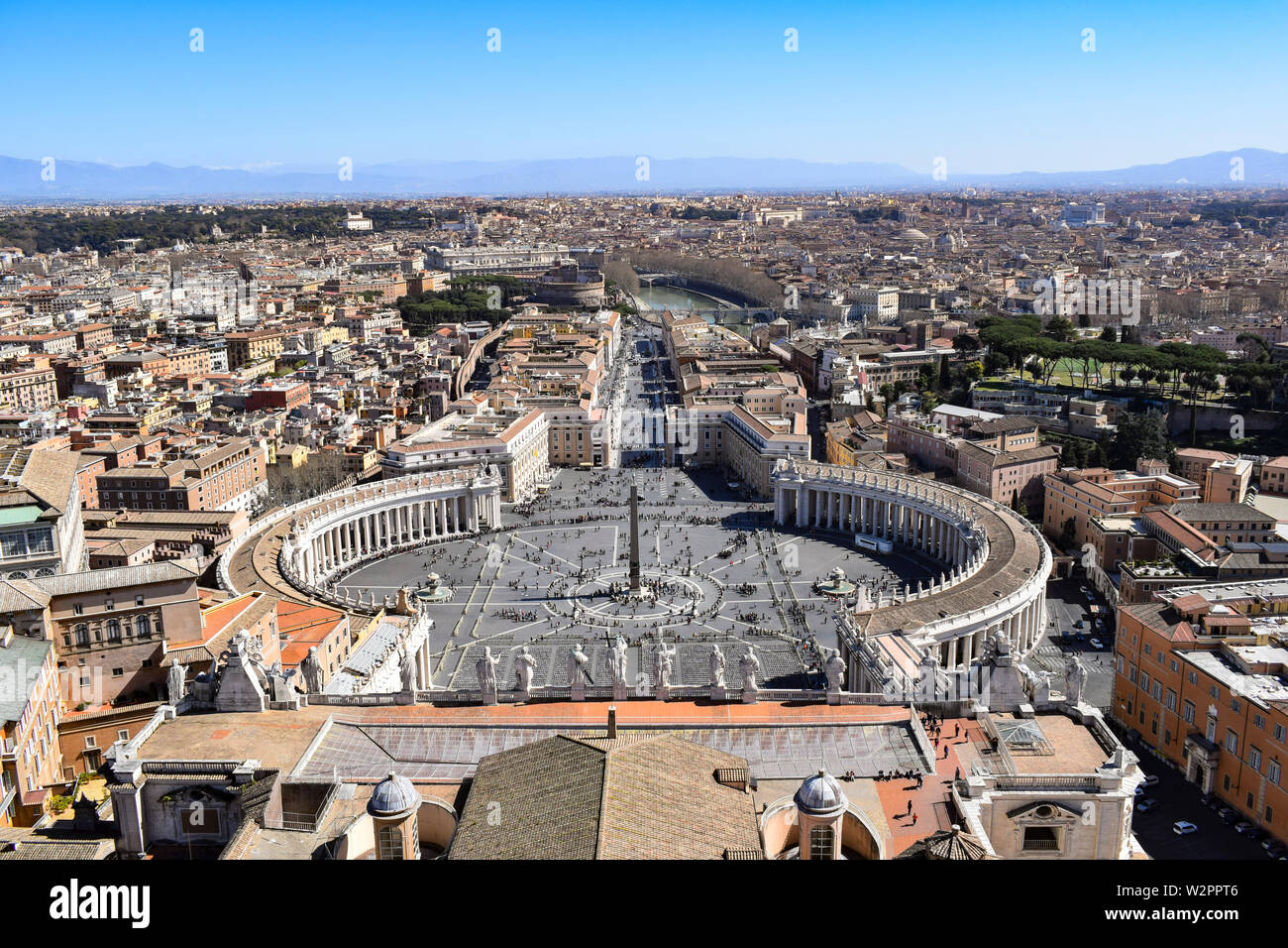 View from the top of St. Peter's Basilica dome overlooking St. Peter's Square Stock Photo