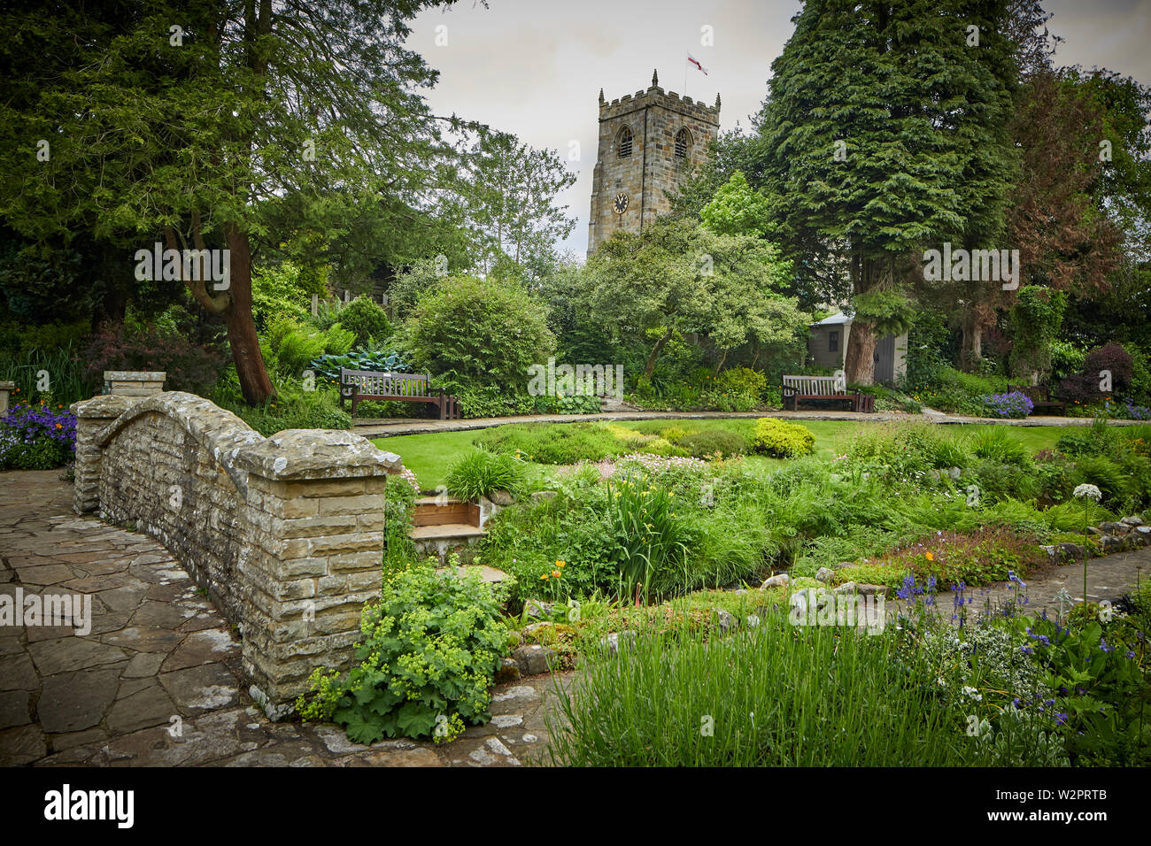 Waddington small picturesque village near Clitheroe in the Ribble Valley, Lancashire, community gardens  near the war memorial Stock Photo