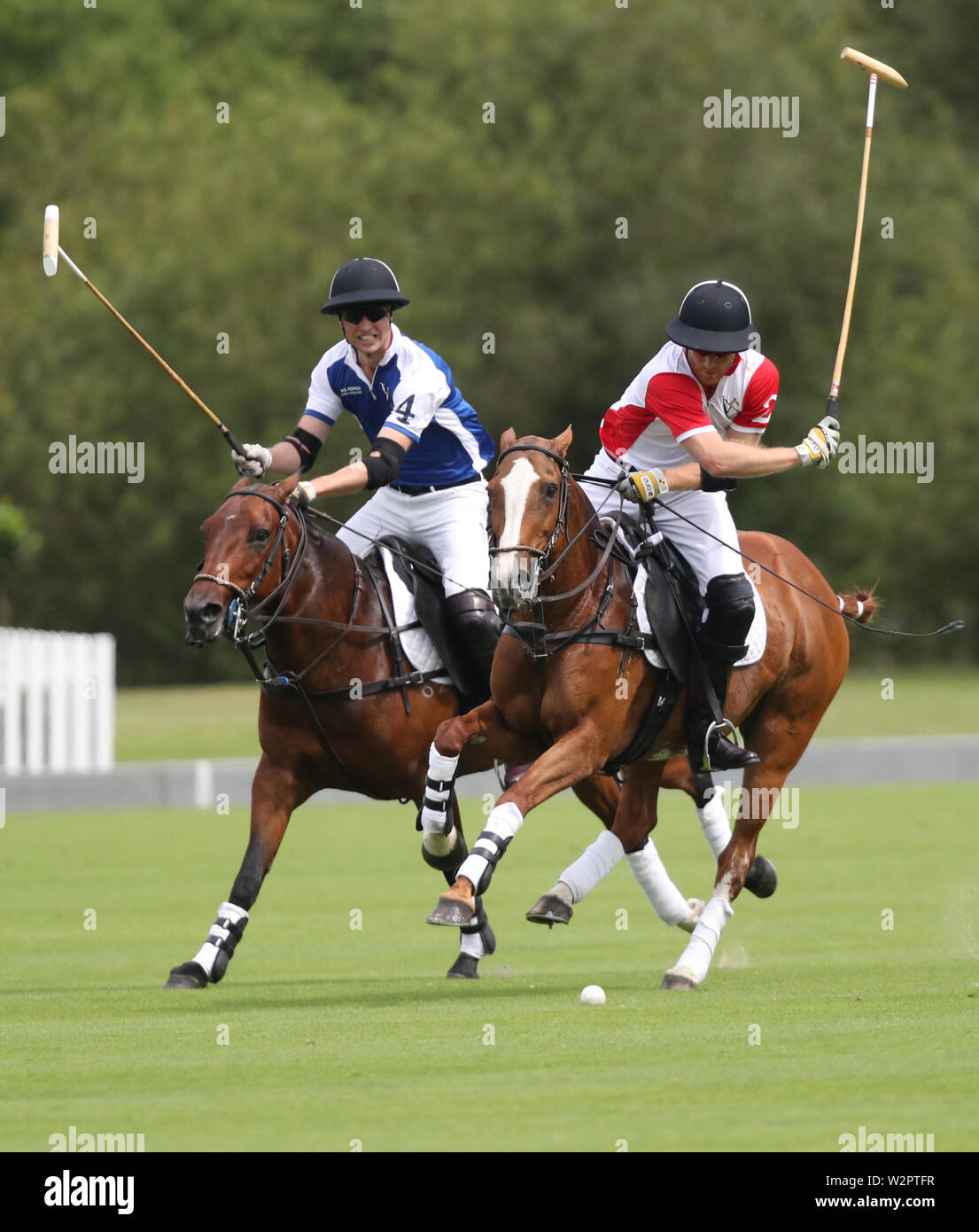 The Duke of Cambridge and Duke of Sussex play polo in the Khun Vichai  Srivaddhanaprabha Memorial Polo Trophy during the King Power Royal Charity  Polo Day at Billingbear Polo Club, Wokingham, Berkshire