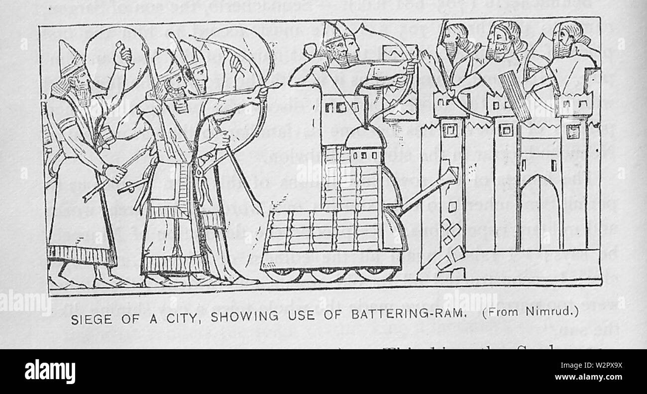 Assyrian siege of a city, showing use of battering-ram Stock Photo