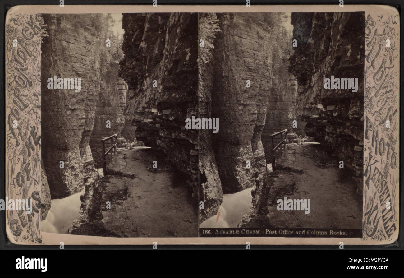 Ausable Chasm Post Office and Column Rocks, by G W Baldwin Stock Photo