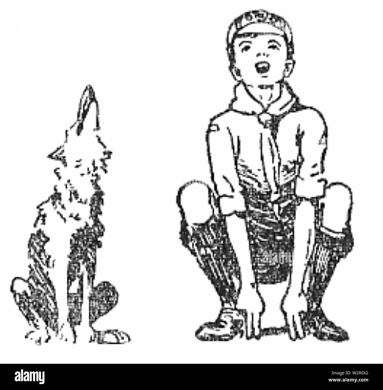 Baden-Powell's grand howl illustration in The Wolf Cub's Handbook 1916 Stock Photo