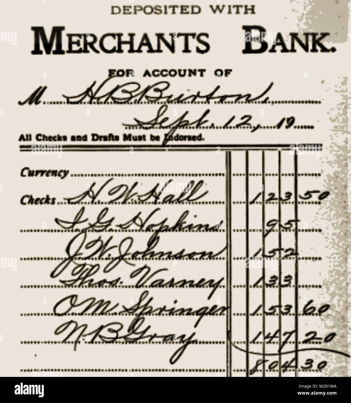 Bank Deposit Slip Stock Photo Alamy