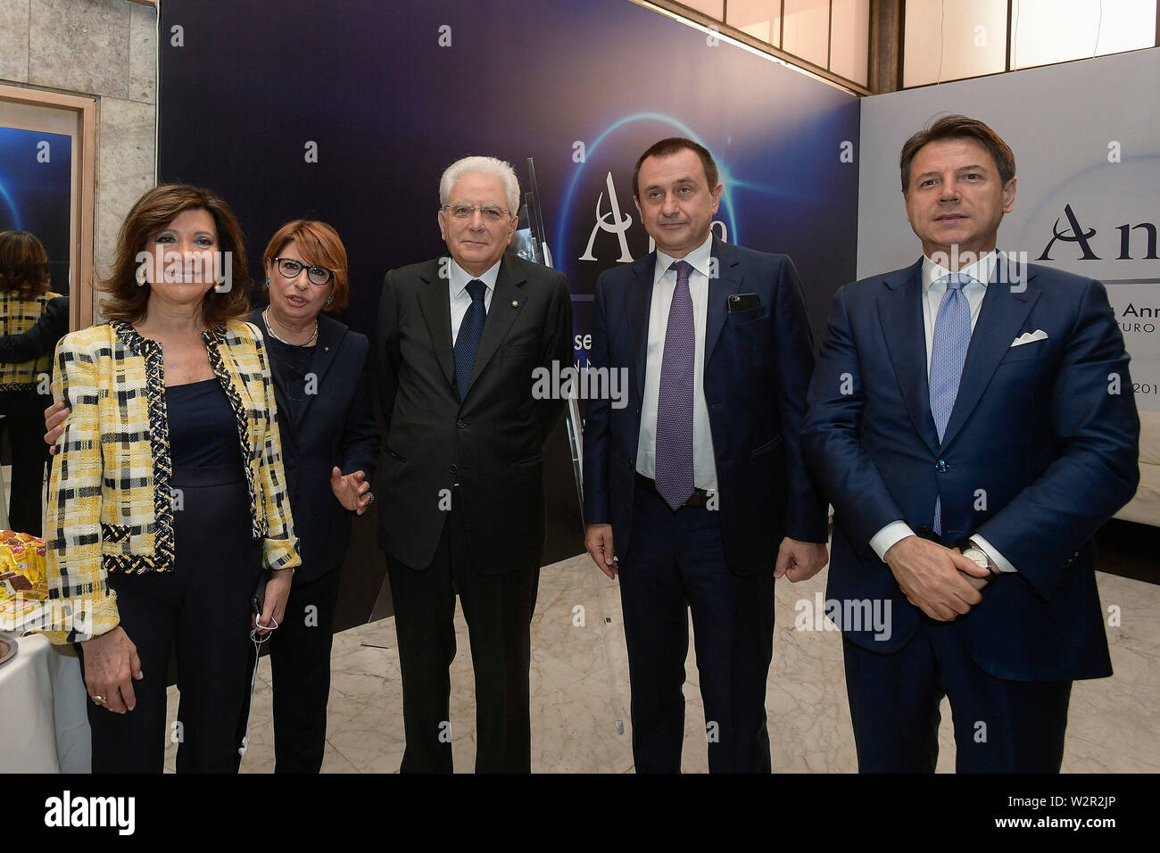 Maria Elisabetta Alberti Casellati, Maria Bianca Farina, Sergio Mattarella,  Ettore Rosato and Giuseppe Conte during the Ania 2019 assembly (Luigi  Mistrulli/Fotogramma, Rome - 2019-07-10) p.s. la foto e' utilizzabile nel  rispetto del