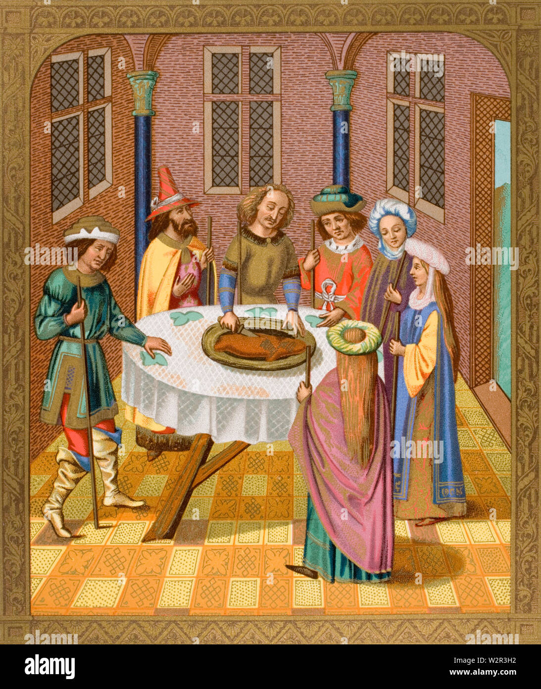 The Jews Passover. Facsimile of a miniature from a missel of the fifteenth century ornamented with painting of the school of Ven Eyck. Stock Photo