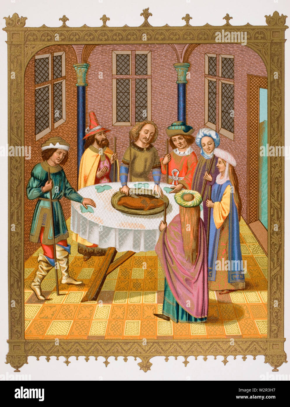 The Jew's Passover. Facsimile of a miniature from a missal of the fifteenth century ornamented with painting of the school of Ven Eyck. Stock Photo