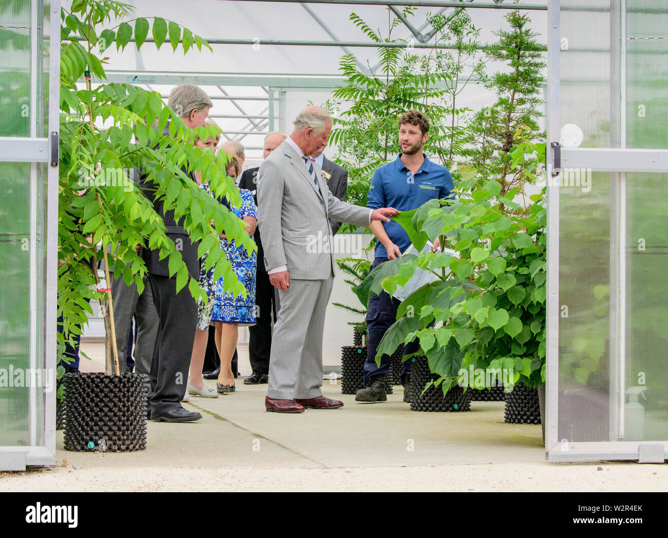 Ardingly, UK. 10th July, 2019. HRH Prince of Wales, Patron of The Royal Botanic Gardens, Kew, visited the Millennium Seed Bank at Wakehurst Ardingly, in West Sussex today. Nearly twenty years after he opened it. He also toured some of the gardens before visiting Wakehurst's Coronation Meadow. Picture by Credit: Jim Holden/Alamy Live News Stock Photo