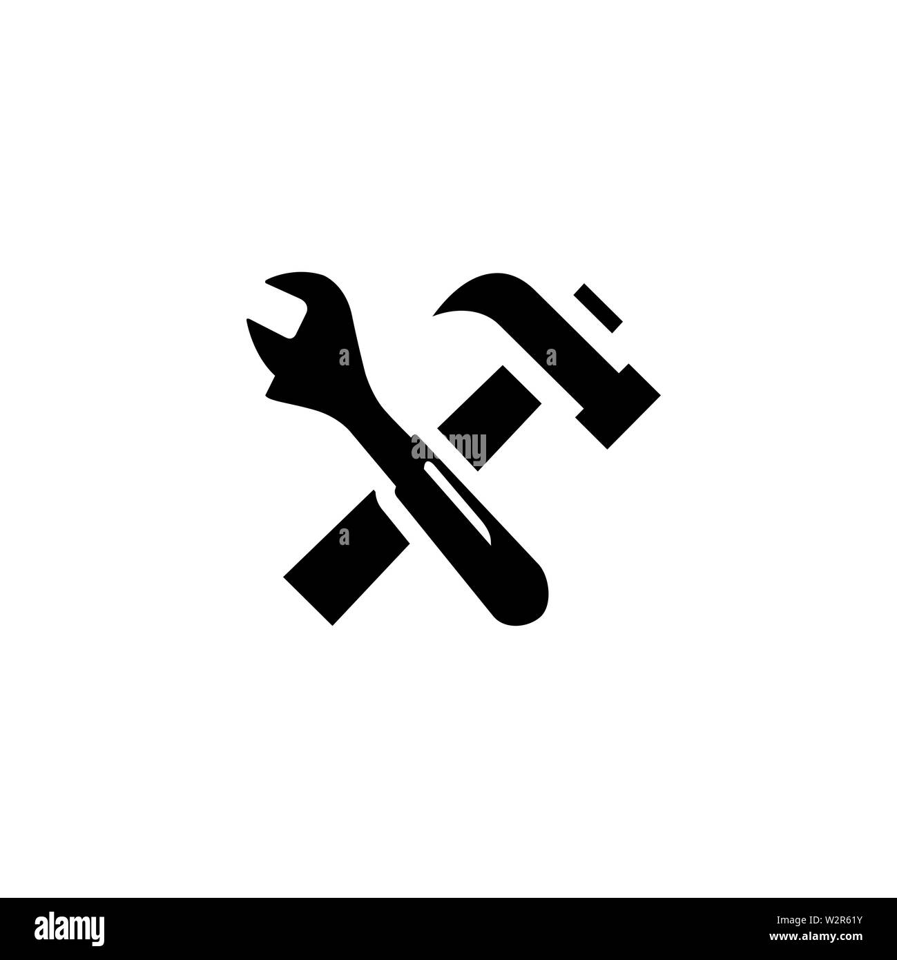 Hammer And Wrench Icon In Flat Style For App, UI, sites. Black Icon