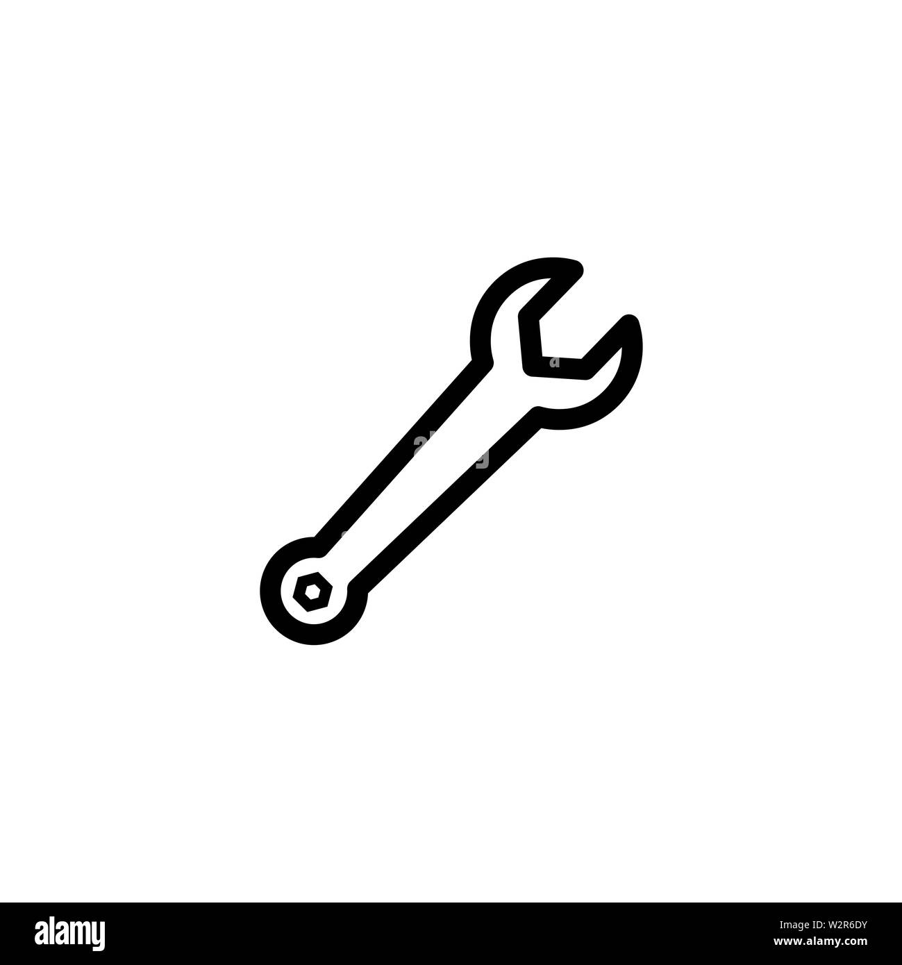 Wrench Line Icon In Flat Style For App, UI, sites. Black Spanner