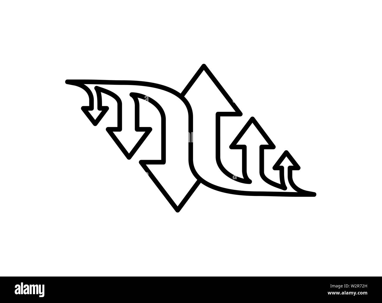 Three Arrow Sign Direction Two way. Flat Line Road Direction Black ...