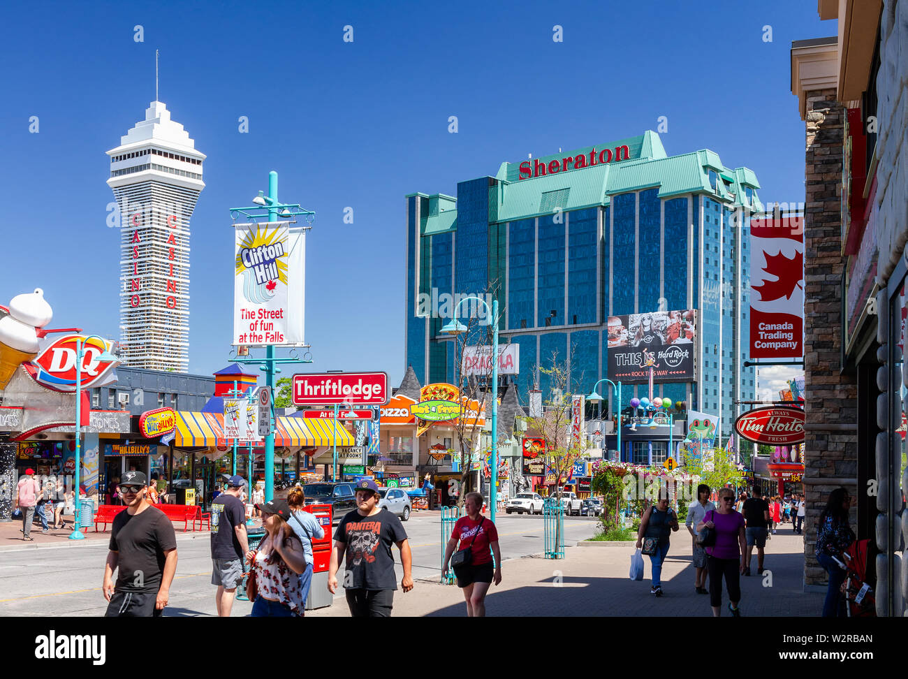 Niagara Falls, Canada - June 15, 2018: View of Clifton Hill, known as the ' Street of Fun', one of the major tourist promenades in Niagara Falls. Stock Photo