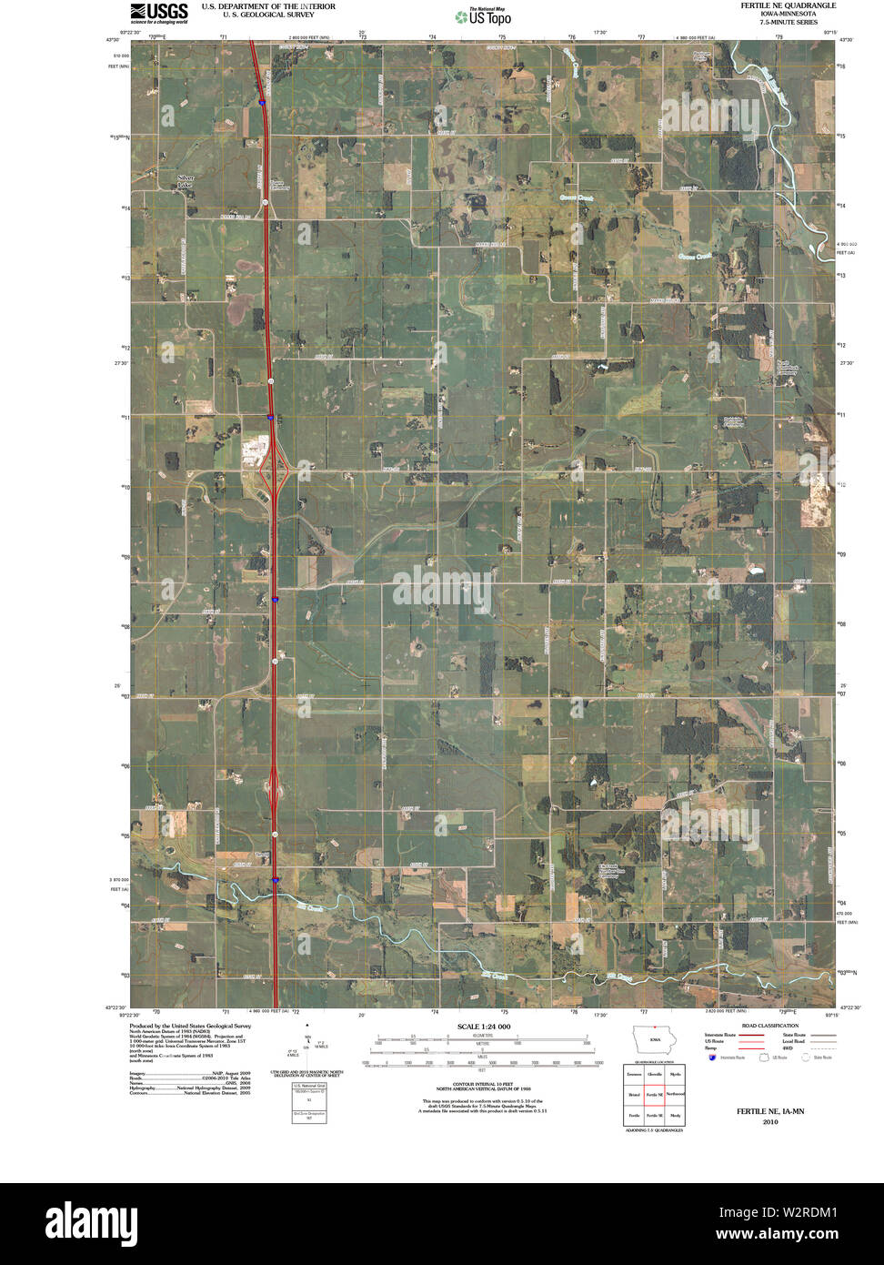 USGS TOPO Maps Iowa IA Fertile NE 20100818 TM Restoration Stock Photo